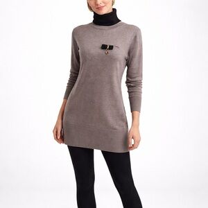 Soft Taupe Knit Tunic Sweater w/ Black Bow & Heart Charm Detail